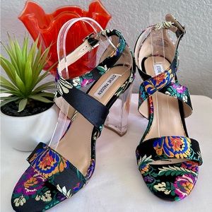 EUC Steve Madden Tapestry Satin Lucite Block Heels Gorgeous - Sz 10